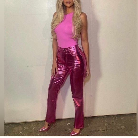 NWT Good American Good Icon Metallic Faux Leather Pink Pants 4/27